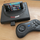 The Analogue Mega Sg console with the Sega Genesis RBI Baseball 4 cartridge inserted.